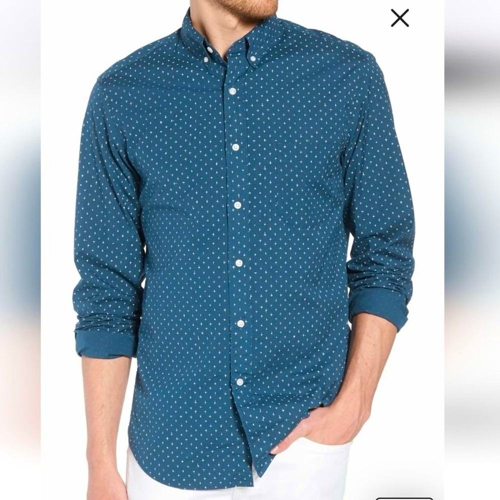 J. Crew Men's Teal Print Button Down Shirt